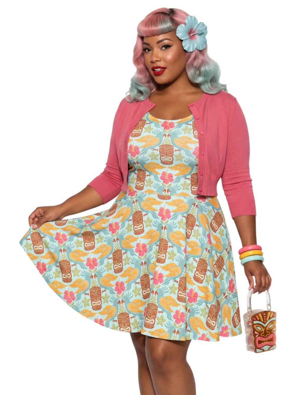 Tiki Print Fit and Flare Swing Dress – Plus Sizes Up to 3XL